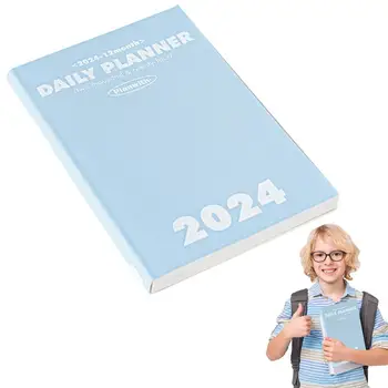 2024 Jan-Dec Plánovač Notebook PU Kožené Kryt Školy Agendy Plán, Týždenný Mesačný Diár Organizátor