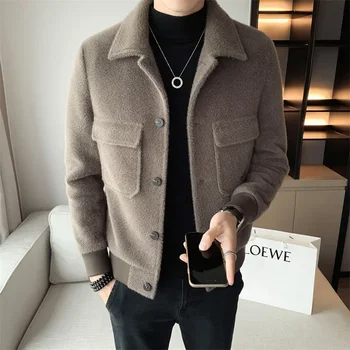 2023 Nová Móda Jeseň v Zime Krátke Vlnené Kabát Vlna Mužov kórejský Noriek Imitácia Bunda Trendy Ťažké Oblečenie Mens Kabát S-3XL