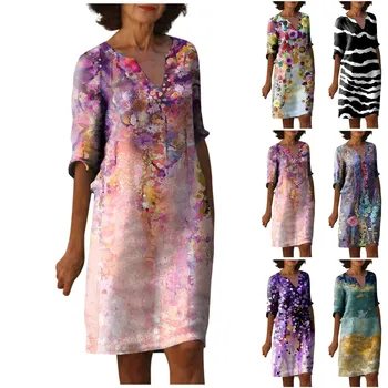 Módne Dámske Šaty 2023 Lete Bežné Vintage Kvetinový Leaf Tlač tvaru Pol-rukáv Šaty Elegantné Party Vestidos Para Mujer