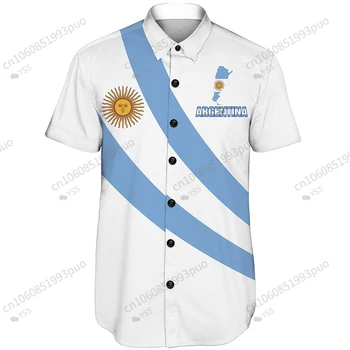 2023 Argentína Vlajka 3D Tlač Havajská Košeľa Krátky Rukáv Polo Bežné Tričko Muži T-shirt Letné Top