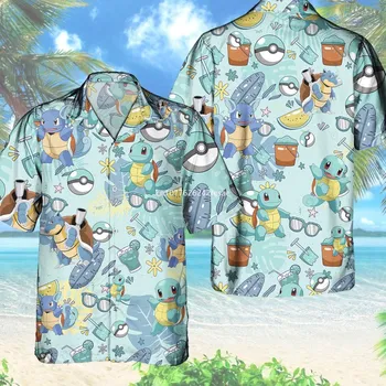 Pokemon Squirtle Havajské Košele Muži, Ženy, Deti Krátky Rukáv Tlačidlo Tričko Pikachu OKM Aloha Anime Raichu Tričko Bežné Pláži Tričko