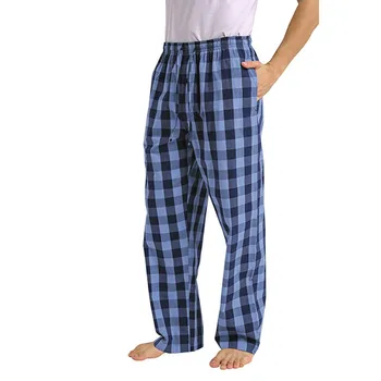 Mens Kockované Nohavice Elastický Pás Sťahovacie Oblečenie Pre Voľný Čas Nohavice Vintage Vrecká Sleepwear Objemný Odev Voľné Dna Muž