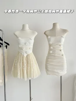 Móda Elegantná, Sladká Víla Šaty 3D Kvet Slim Balené Tuhé Farba Prom Šaty Hrudníka Balenie Dizajn Streetwear Jar Leto