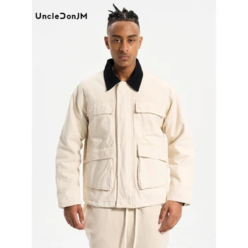 UncleDonJM Veľké Vrecko Cargo Bunda 2023 Vrchné Oblečenie & Coats Streetwear Shacket Marhuľa, Čierne