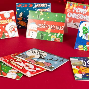 10PCS Cartoon Tvorivé Veselé Vianoce Karty Roztomilý Vianočný Darčekový Balíček Dekorácie, Pohľadnice Správu Karty Kytice, Darčeky