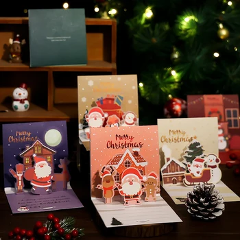 Vianočné Jednoduché Kreatívne HOBBY 3D Skladacia Zapisovať Požehnanie Obálky Pohľadnice, Pohľadnice Festival Party Dodávky