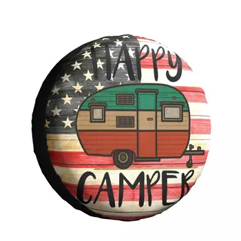 Vintage Americkej Vlajky Happy Camper Rezervnej Pneumatiky, Univerzálny Kryt Kolesa, Pneumatiky Chránič Príslušenstvo pre Jeep Hummer SUV Trailer RV