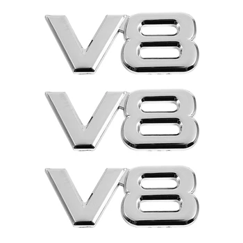 3X 3D Silver Auto Motor V8 Auto Zadné Znak Odtlačkový Odznak Nálepku 7.5X3.5Cm